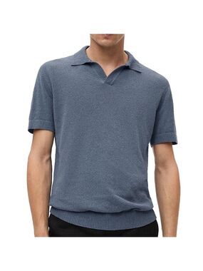 Mango Erico Textured Knit Short Sleeve Collared Polo Shirt